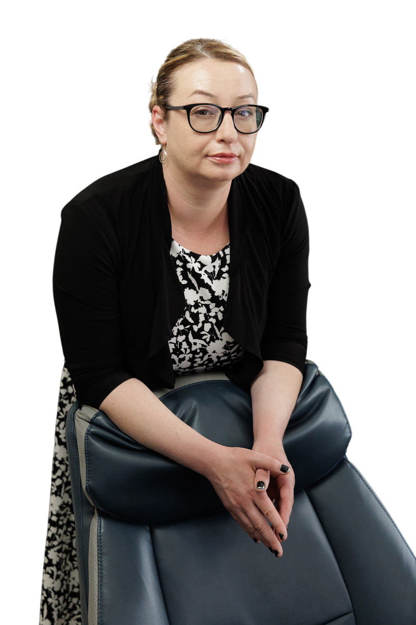 Marina Dubson seated in consultation